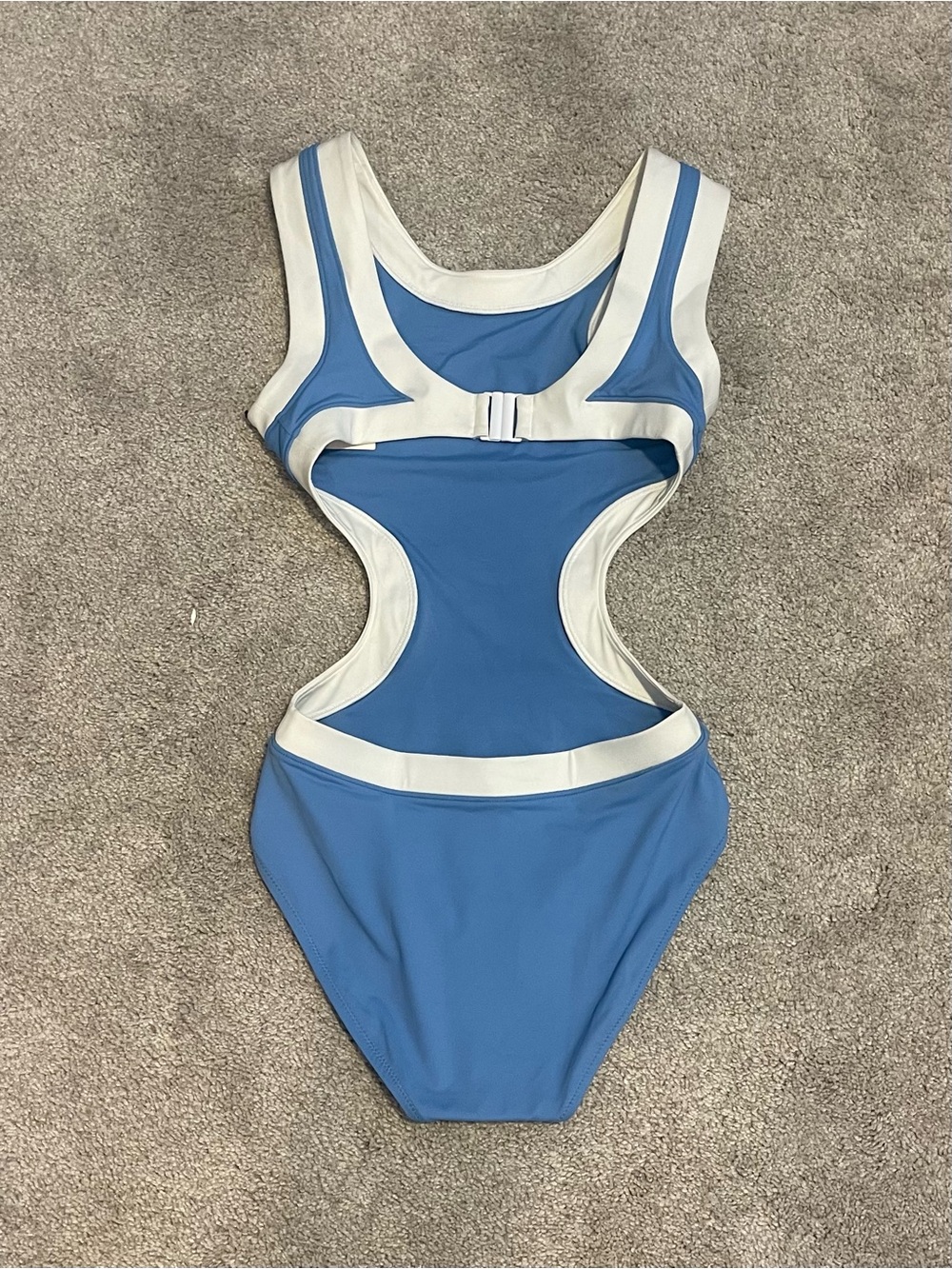 NWT STAUD Dolce Blue and White Cutout One-Piece Swimsuit - Picture 8 of 10